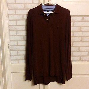 Tommy Hilfiger men's Large maroon classic fit button up sweater (J3)